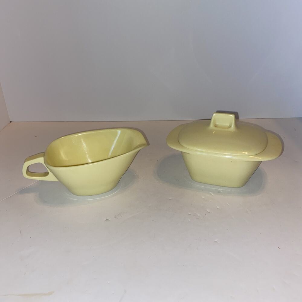 Vintage Harmony House Melmac Sugar Creamer Set Pale Yellow MCM Retro